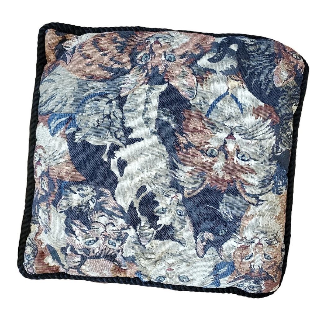 Vintage 90s Cat Kitty Face Tapestry Throw Pillows Set Of 2 12x13
